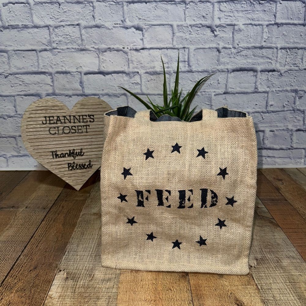 FEED target collaboration burlap tote bag